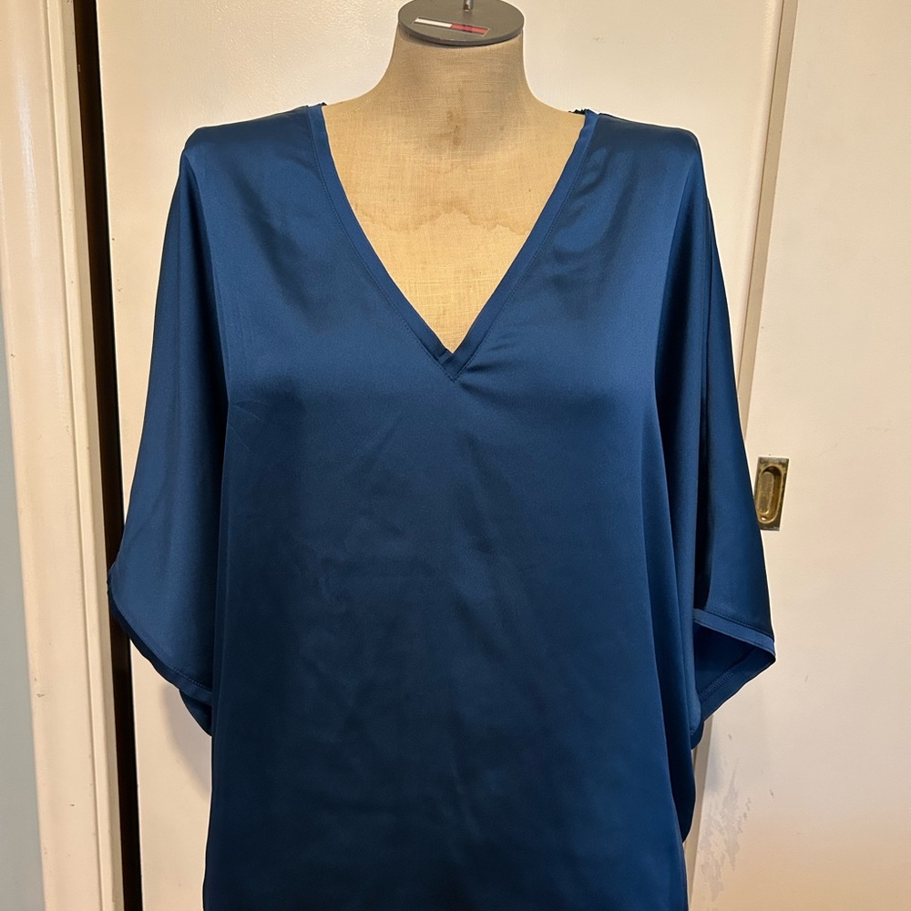White House Black Market Deep Blue V-Neck Blouse